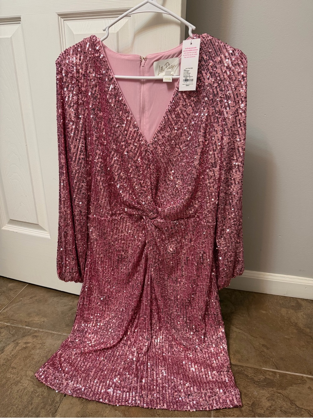 Lilly Pulitzer Pink Sequin Long-Sleeve Twist Front Dress